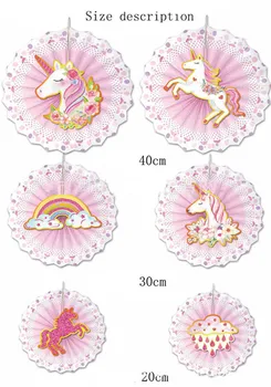 6pcs Unicornio Decoración de Abanicos de Papel Manualidades para la Decoración del Partido de BRICOLAJE Colgantes de Flores de Papel de seda de la Boda de la Fiesta de Cumpleaños de Suministros