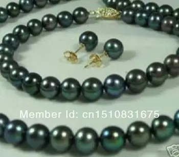 7-8mm Negro de Perlas Cultivadas de Collares Pulseras Aretes Setxu82
