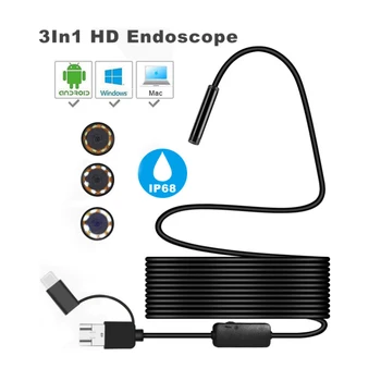 8mm Endoscopio Cámara 1080P USB Endoscopio con 8 LED de 2/3.5/5M/10M suave/ duro Cable Impermeable de Inspección Boroscopio para PC Android