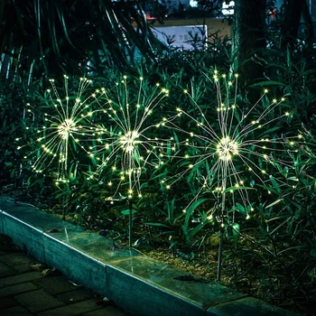 90LEDs de Hadas de la Luz Solar del LED de Fuegos artificiales al aire libre Luces de Tierra Césped Decoración de Navidad Fiesta de Navidad de la Casa de Vacaciones Decoración