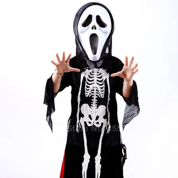 Adultos Niños de Halloween de Miedo Esqueleto Trajes Cosplay Vestido Transparente en 3D del Cráneo de Impresión de Disfraces de Fantasmas de Zombie los Hombres Vestido de