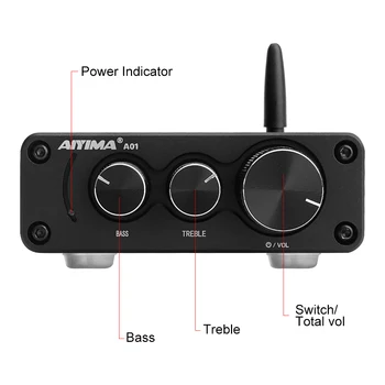 AIYIMA Bluetooth Estéreo Amplificador TPA3116 2.0 50Wx2 de Potencia de alta fidelidad del Altavoz Amplificador de Sonido Home Aplicaciones Con Treble Bass Control