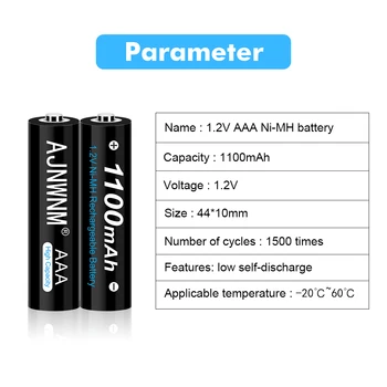 AJNWNM 1.2 V Ni-Mh AAA Batería Recargable de 1100 mah Baterías Recargables AAA