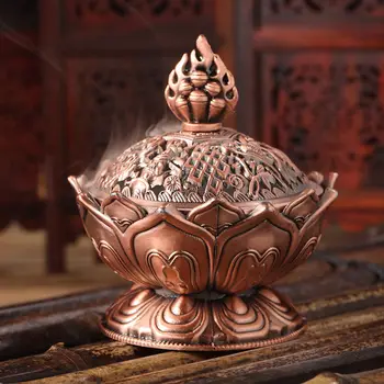 Aleación de Bronce Mini Quemador de Incienso Tibetano Lotus Quemador de Incienso Incensario de Metal de Manualidades de Decoración para el Hogar 7.8*7.2*6.0 cm