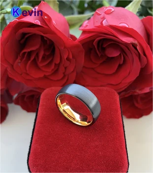 Anillo de bodas de tungsteno anillo para los hombres y mujeres con negro&oro-color 8mm