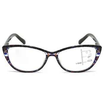 Anti-luz azul multifocal progresiva gafas de lectura de señoras gafas ojo de gato marco clásico gafas de lectura con 1.0 a 3.5