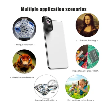 APEXEL100X microscopio de lente de la cámara del teléfono de la lente de alta magnificación de Luz LED micro bolsillo de lentes para el iPhone Samsung todos los smartphones