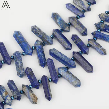 Aprox 27Pcs/strand Natural Lapislázuli Doble Punto de Suelta Perlas de Conclusiones,la parte Superior Perforado de Piedra a Punto de Bolas Para la Fabricación de la Joyería de BRICOLAJE