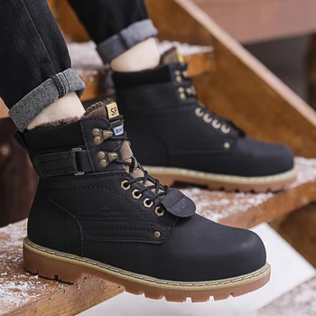 AQ67 de Invierno Cálido de Tobillo Botas de los Hombres Casual Zapatos de cordones Otoño de Cuero Impermeable de Trabajo de Utillaje para Hombre Botas de Militar del Ejército de Botas