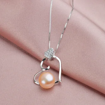 ASHIQI de la Plata Esterlina 925 Collar de agua Dulce Natural de la Perla para las mujeres Colgante de Corazón Elegante de la Joyería de Regalo