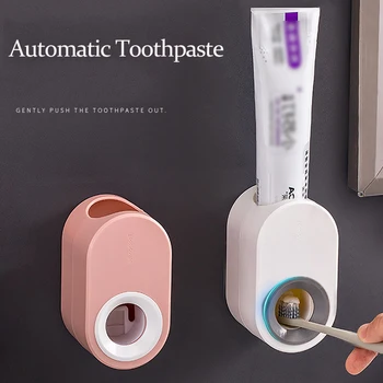 Automático Dispensador de Pasta de dientes Cepillo de dientes Titular de Montaje en Pared a prueba de Polvo Pasta de dientes Exprimidores Estante Baño Accesorios