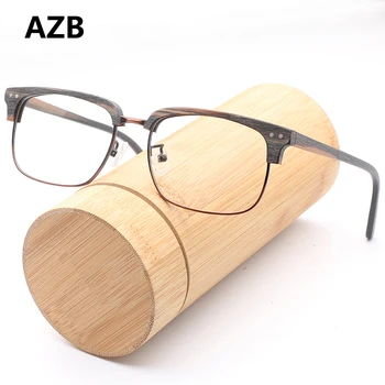 AZB Óptica Gafas de Marco de Madera Natural de la Mitad Marco Claro de Gafas de Madera Miopía/Hipermetropía Anteojos Recetados Marcos oculos