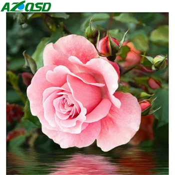 AZQSD 5D Diamante Pintura rosa Rosa Cuadrado Completo de Perforación de Diamante Bordado de Venta de Flores Conjunto Completo la Decoración del Hogar Regalo hecho a Mano