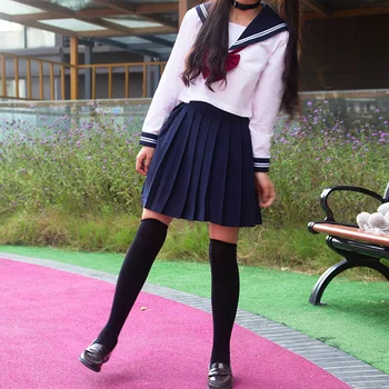 Azul Colegio De Estilo Japonés, Estudiante De La Escuela Uniforme Traje Gurl Marinero Camisa De Manga Larga Y De Manga Corta Camisa De Clase Traje