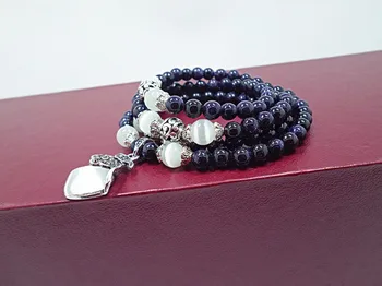 Azul piedra de la arena de perlas pulseras para las mujeres opalo de la pulsera de la joyería con púrpura colgante de la vendimia de la joyería 0706