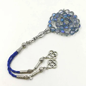 Azul tasbih Austria cristal esmerilado 33 66 99 perlas regalo para Eid rosario Musulmán Pulseras islam perlas de oración