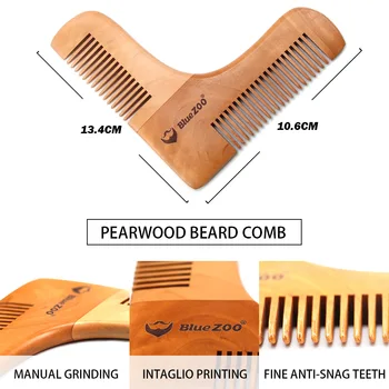 Azul Zoológico Simétrica peine de barba pera de madera cepillo de pelo peine sweatproof Bigote herramienta de modelado para los hombres de barba BZ029