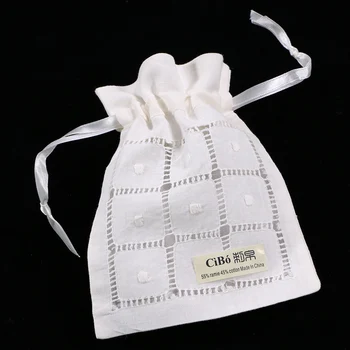 B008-W : blanco ramio/algodón cordón dibujado a mano bordados en hilo bolsas de regalo 12pieces/pack 5x7 pulgadas de la bolsita de bolsas, bolsa de viaje