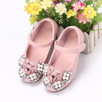 BabyGirls Zapatos Niños Suave piso de diamante de imitación de la perla de la flor de la Princesa de los Zapatos de las Niñas chaussure filleChildren Solo zapatos 1 2 3 4-14