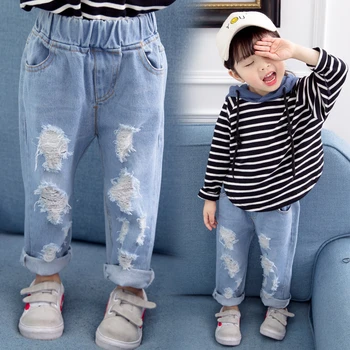 Bebé de Star Jeans Jeans de Impresión Pantalones Para Niñas Cintura Elástica pantalones Vaqueros de los Niños Con el Orificio de Otoño de la Novedad de la Ropa Para las Niñas XIAO LU MAO