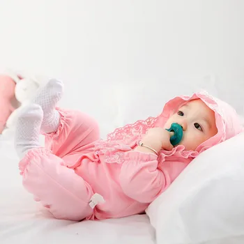 Bebé Mono de Una sola Pieza Mameluco+Sombrero de Manga Larga Traje de Algodón de Encaje de Niño Ropa de Bebé Peleles de la Princesa de la Ropa de estilo