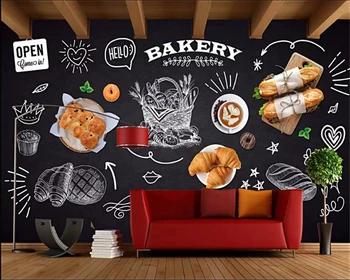 Beibehang fondo de pantalla personalizado de alta-final de blackboard pintados a mano de la tienda de panadería panadería pastelería de fondo de Papel de parede