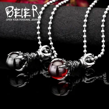 Beier nueva tienda 316L de Acero Inoxidable de la Moda de la Garra de Piedra Colgante de Collar Con Rojo/Negro de Piedra LLBP8-122P