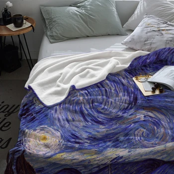 BIGHOUSES Tirar de la Manta de Vincent Van Gogh Noche Estrellada Tirar de la Manta Cálida Manta de Microfibra Para Camas de Franela Manta