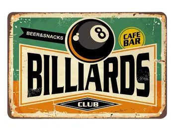 Billar Club de Estaño Señal de Café-Bar de Cerveza Aperitivos Vintage de Metal de Estaño Signos de Cafés Bares Pubs Tienda de Pared Decorativo Divertido Retro Signos