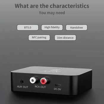 Bluetooth Recibir NFC Inalámbrica 3.5 mm o Adaptador para Sistema de Sonido Estéreo con TV/Home/Teléfono Inteligente/iPad