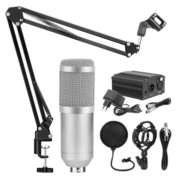 BM800 de Condensador Micrófono de Karaoke Studio Micrófono con Alimentación Phantom de 48V Soporte de Micrófono Profesional Mic Kit de Soporte de Filtro de BM800