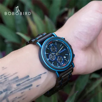 BOBOBIRD los Hombres Reloj de Lujo Cronógrafo de Madera de acero Inoxidable de Cuarzo reloj de Pulsera relojes hombre 2020 Reloj Como el Mejor Regalo En Caja