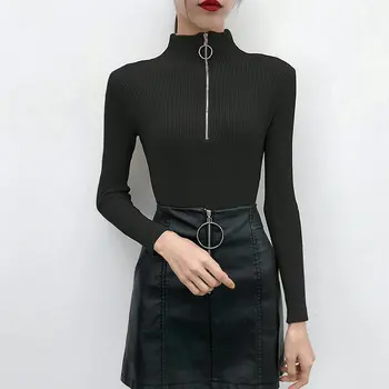 BOBOKATEER de la Moda coreana Casual de Punto Blanco la Mitad de Jersey de Cuello alto de las Mujeres Suéter Femenino Tire Tops Ropa de Invierno Otoño 2020