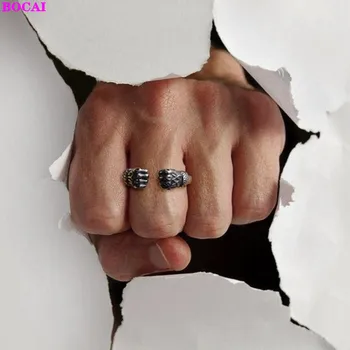 BOCAI s925 Plata Esterlina de los hombres anillos de plata Tailandés de angry puño anillo de los hombres de hip hop de la moda personalizada retro de plata pura anillo de