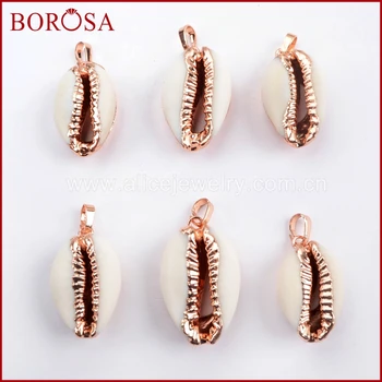 BOROSA 10pcs Color Rosa de Oro Natural Shell Colgante de Perlas de Concha de Cauri Collares Colgantes para las Mujeres de la Joyería G1522-2