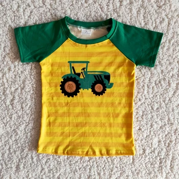 Boutique De Ropa De Bebé De Los Niños De Manga Corta T-Shirt Caliente De La Venta De La Granja Camión Top Estampado Con Rayas