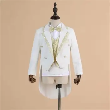 CALIENTE de alta calidad de la moda formal chico de traje de la boda traje de fiesta de bautismo vestido de Navidad 3T-14T bebé traje de cuerpo 5 sets