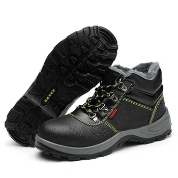 Caliente del invierno de punta de Acero Botas de Seguridad para Hombre de Cuero Genuino de Trabajo Safty Zapatos Negros de cordones a prueba de pinchazos de Trabajo Militar, Botas