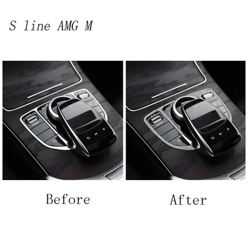 Car Styling Para Mercedes Benz Clase C W205 GLC X253 Centro del diamante de la Consola Multimedia Ratón interruptor de Botón Interior de la Cubierta de la etiqueta Engomada