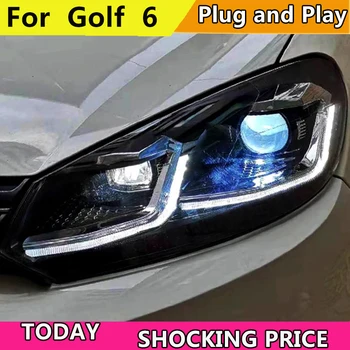 Car Styling Para VW Golf 6 2009-2013 LED de los Faros de Golf MK6 6 Cabeza de la Lámpara LED DRL Bi-Xenón LED Dinámico de la señal de giro