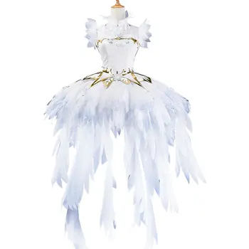 Cardcaptor Sakura KINOMOTO Hielo Ángel Vestido de Blanco de la Pluma de Pétalos de mangas & Escote del Traje de Cosplay Brillante de Cristal de Vestidos de las Mujeres