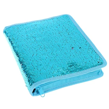 Carpeta para portátiles de tamaño de 38 cm x 23,5 cm, con cremallera en 3 lados, Lentejuelas dos colores turquesa / morado