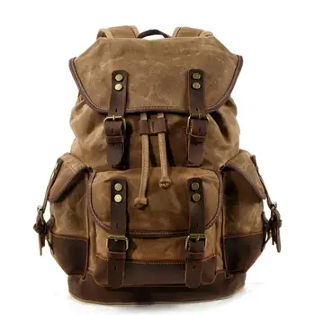 Casual de gran capacidad de cuero +de lona de los hombres de mochila de viaje al aire libre mochila de la escuela de bolsas de