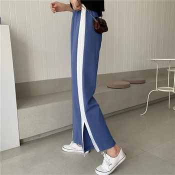 Casual Suelto Baisc Patchwork Moda Simple De La Universidad De Viento De Mujeres Mujeres Pantalones De Longitud Completa