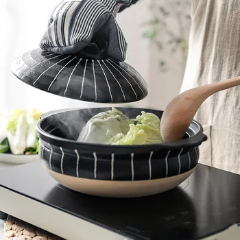Cerámica Cazuela Japonés Negro alrededor de 0.5-3L Múltiples Tamaño de la Olla para Cocinar Pan Hogar utensilios de Cocina Sartén Utensilios de cocina