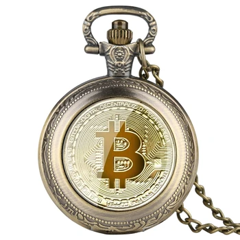 Chapado en oro Físico Bitcoins Casascius Bitcoin BTC de Cuarzo Reloj de Bolsillo de Metal Físico de Antigüedades de la Imitación de BITS de Monedas de Colección de Arte