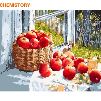 CHENISTORY Sin marco de Apple Frutos de BRICOLAJE Pintura Por Números de Casa de Arte de Pared Cuadro Pintado a Mano Aceite de la Pintura Para la Decoración del Hogar, por ejemplo 40x50cm