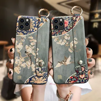China estilo 3D en Relieve la caja del Teléfono para Samsung S10e S8 S9 S10 S20 Ultra Plus Nota 8 9 10 Más Suave de la parte Posterior de la Correa de Muñeca de los Casos