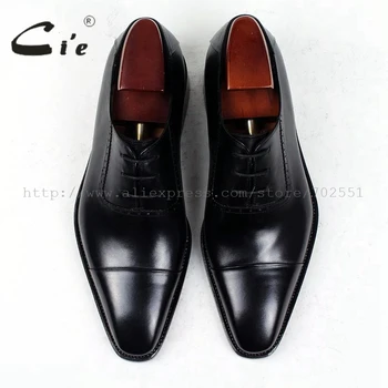 Cie punta del dedo del pie a la medida de los hombres de zapatos de encargo de cuero de los hombres zapatos planos de cuero de becerro superior de la suela hecho a mano de los hombres'sblack tapa zapato de punta OX412