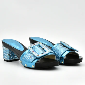 Cielo Azul de las Mujeres Africanas Zapatos Decorados con diamantes de imitación de Italia Zapatos de las Mujeres por Parte de las Mujeres italianas de Verano Sexy zapatos de Tacón Alto de las Bombas